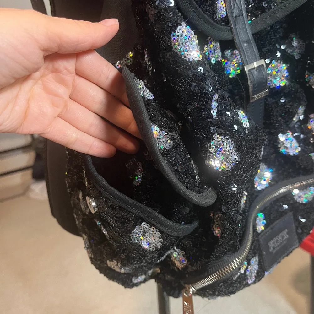 Victoria's‎ Secret PINK Sequin Polka Dot Festival Backpack Black Silver Sparkle